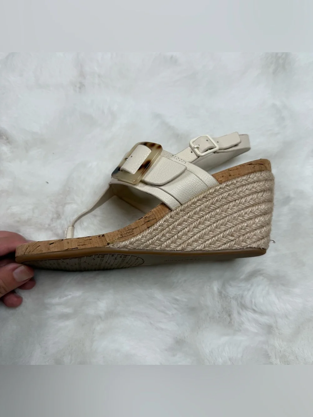 Alex Marie Women’s Size 9M Ivory Leather Cork Wedge Sandalsv